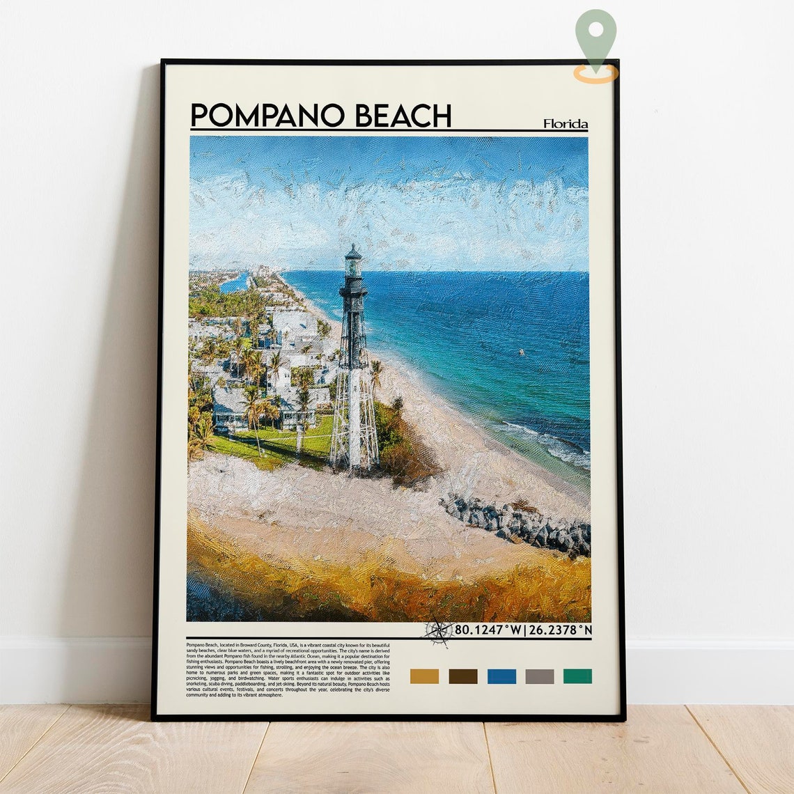 Pompano Beach Florida Lighthouse Aerial Coastline Ocean Poster - Image 5