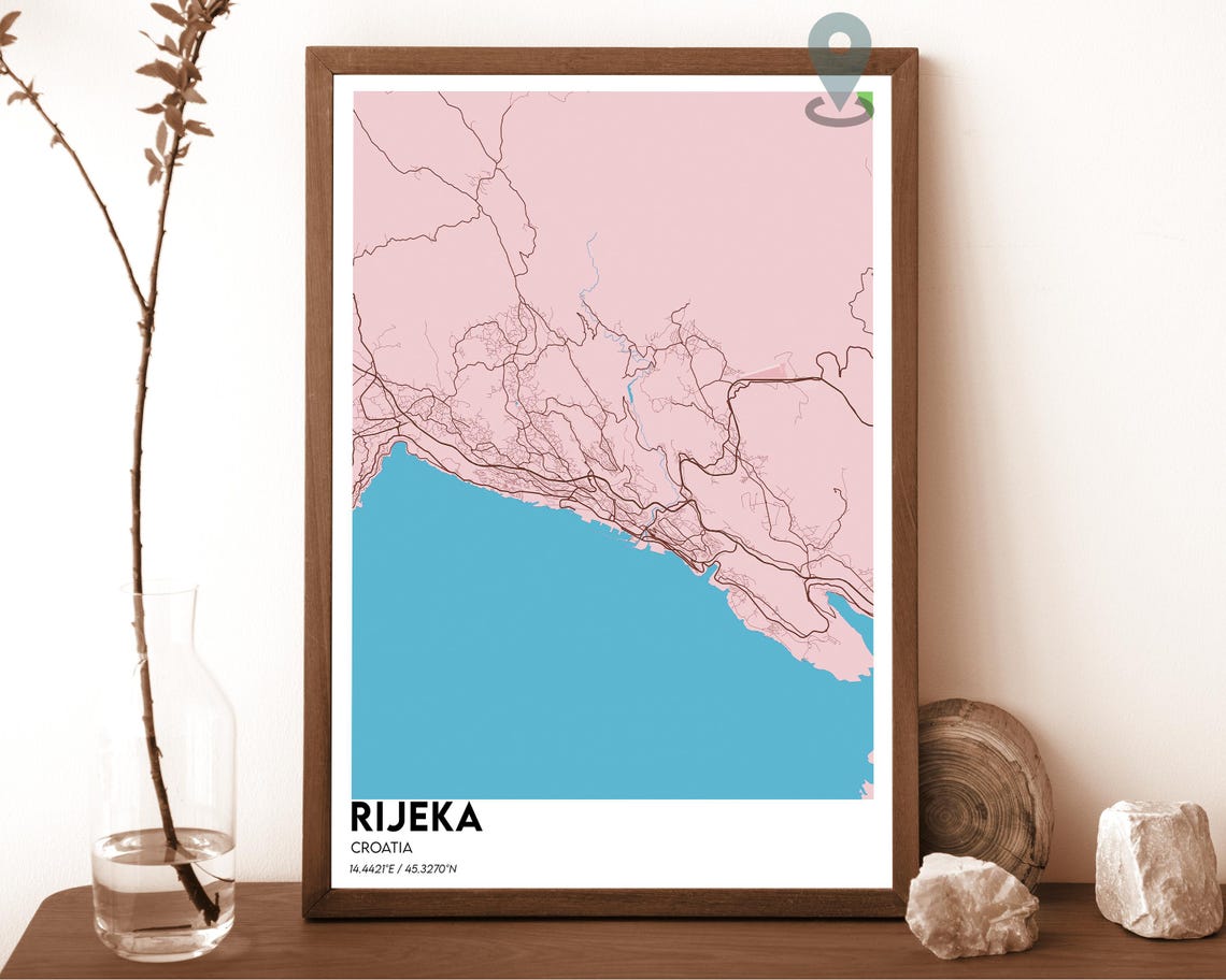 Rijeka Croatia Golden Yellow Navy Coastal City Map Home Decor Poster - Image 2