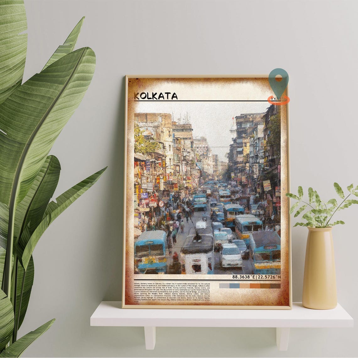 Kolkata India Bustling Old City Street Painterly Scene Poster - Image 5