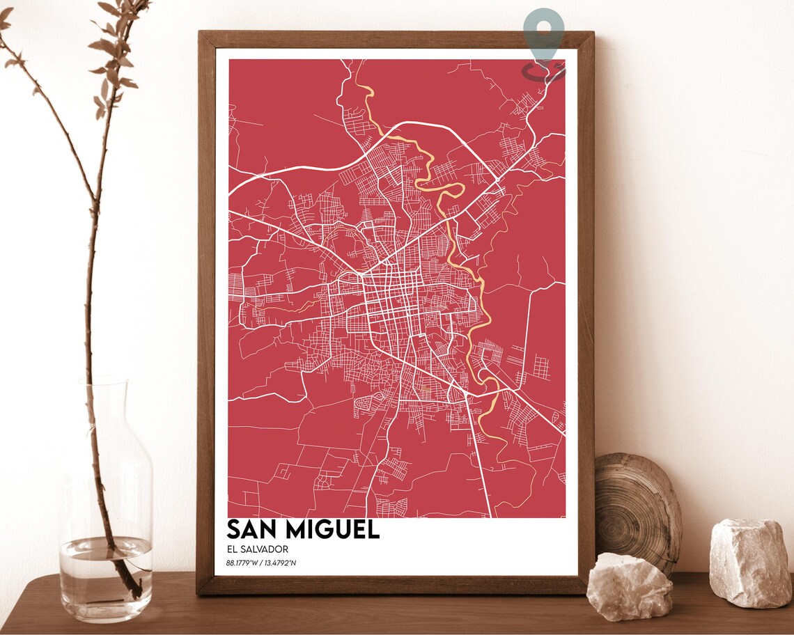 San Miguel El Salvador Dark Charcoal City Map Home Decor Poster - Image 4