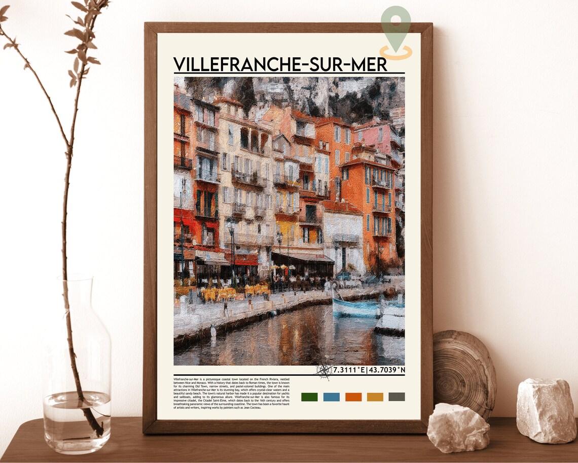 Villefranche Sur Mer French Riviera Painted Waterfront Travel Poster