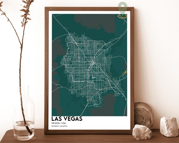 Las Vegas Nevada Striking Dark Green Modern City Map Art Poster