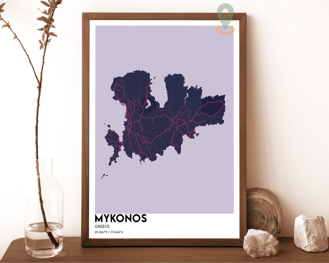Mykonos Greece Aegean Island Bold Minimalist Mustard Yellow Map Poster - Image 2