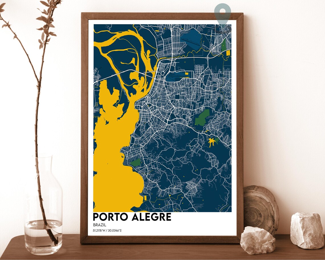 Porto Alegre Brazil Cream Burgundy City Map Home Decor Poster Art - Image 6