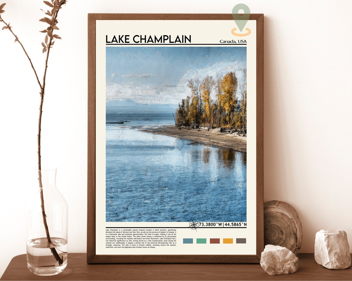 Lake Champlain Canada USA Calm Shoreline Trees Painterly Art Poster