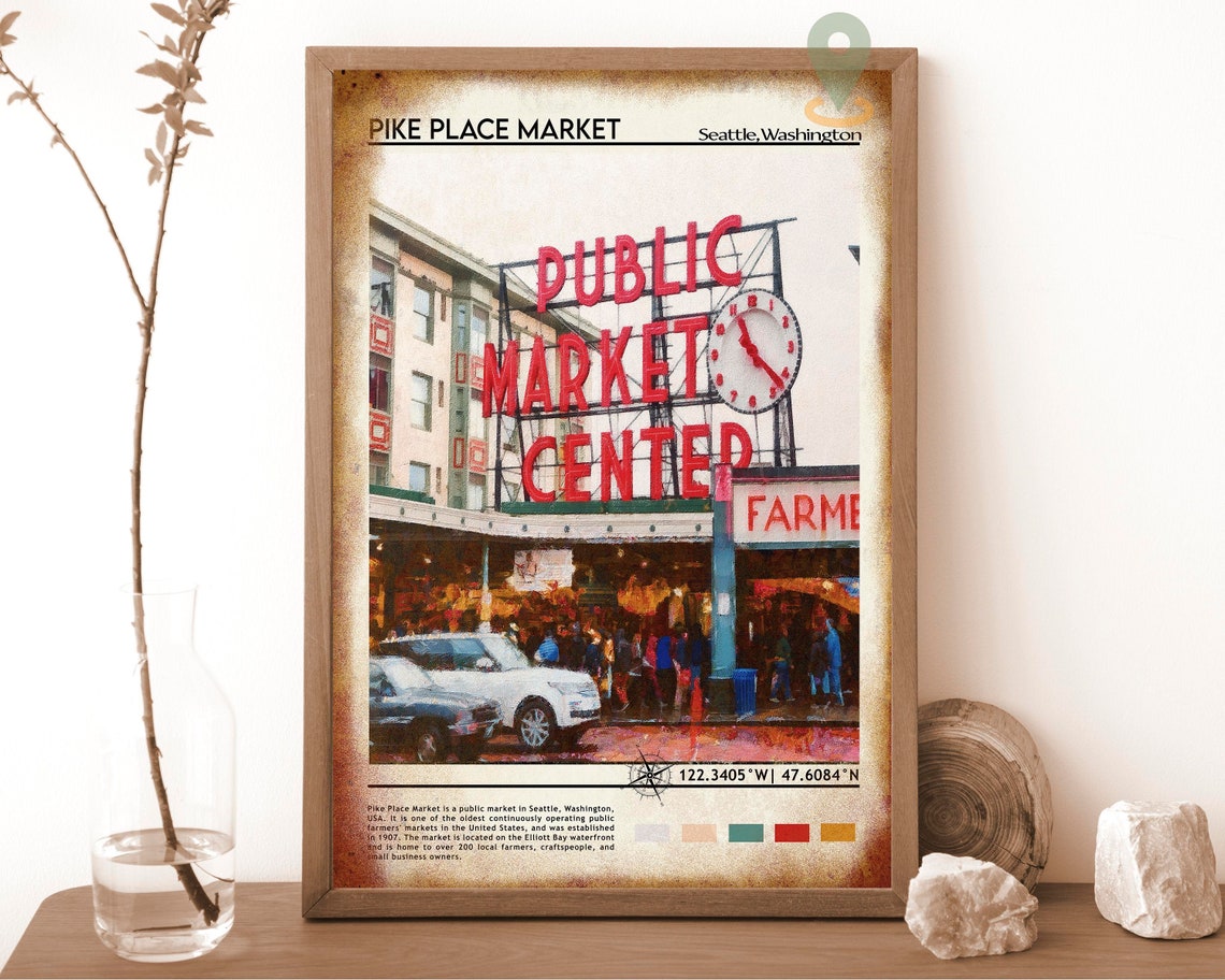 Pike Place Market Print Pike Place Market Art Pike Place Market Poster Pike Place Market Poster Print Seattle Travel Poster Seattle Art - Image 6