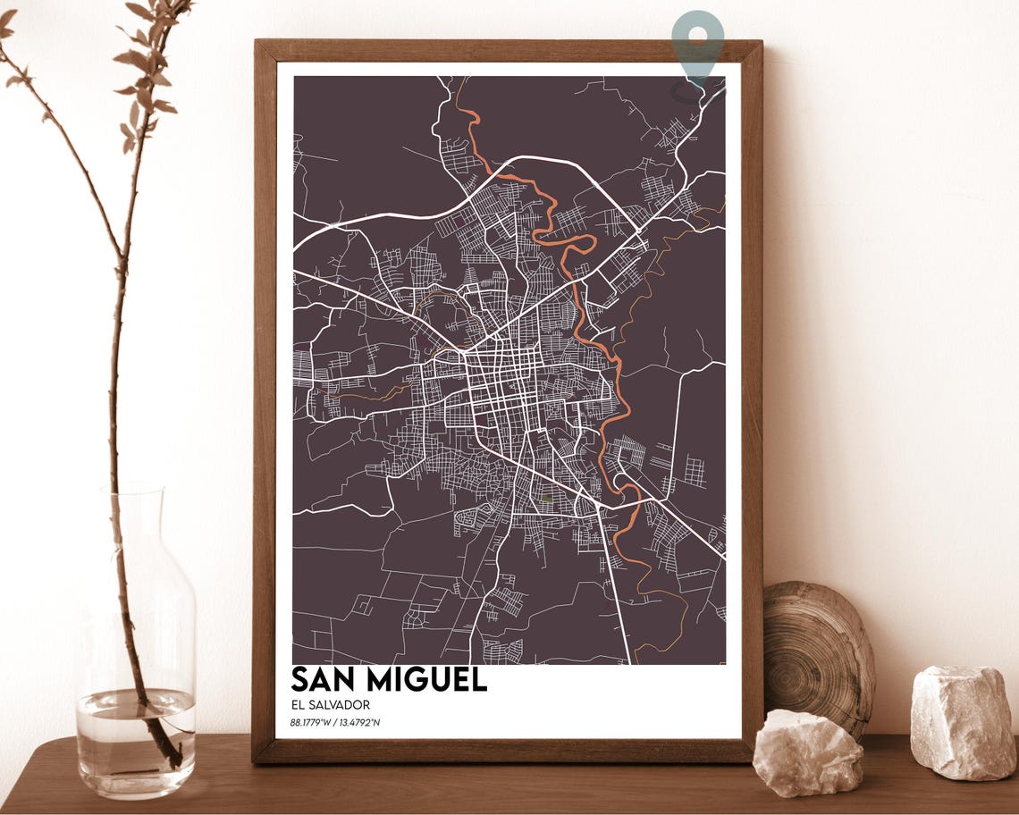 San Miguel El Salvador Dark Charcoal City Map Home Decor Poster - Image 5