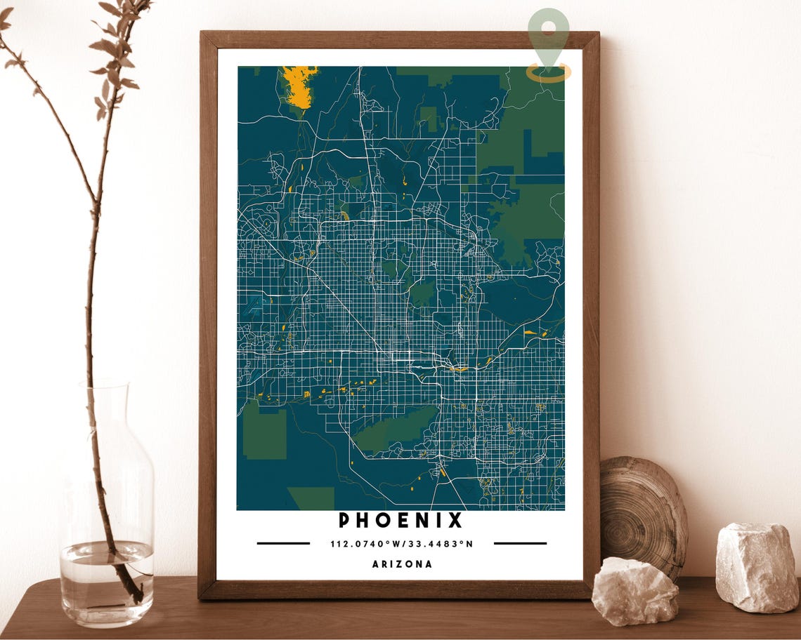 Phoenix Arizona USA Downtown Grid Dark Minimalist Map Poster - Image 5