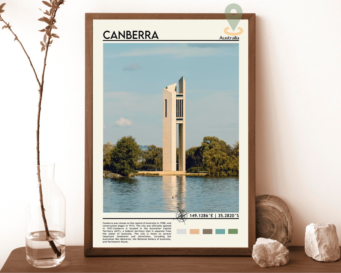 Canberra Australia Carillon Bell Tower Lake Sunset Photo Poster