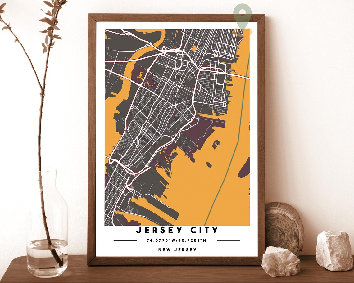 Jersey City New Jersey Vibrant Orange City Street Map Poster