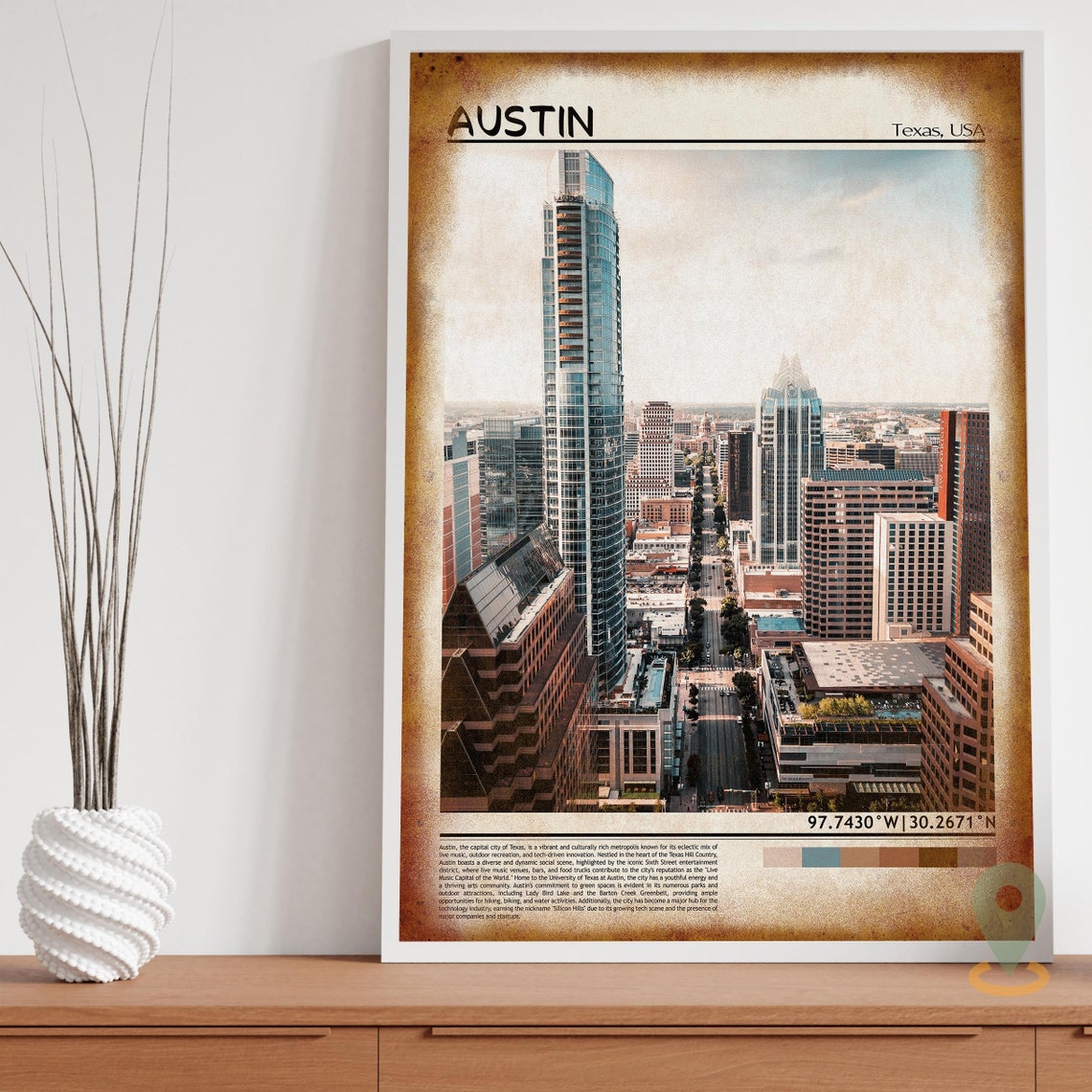 Austin Texas Modern Downtown Skyscrapers Aerial City View Poster - Image 3