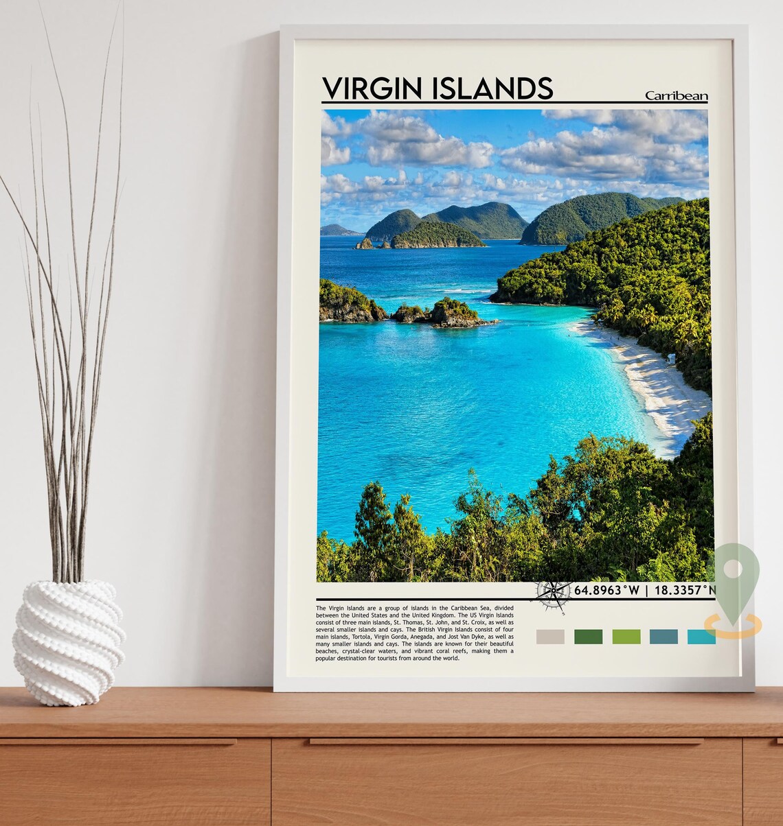 Virgin Islands Caribbean Tropical Bay Beach Photo Travel Poster - Image 3
