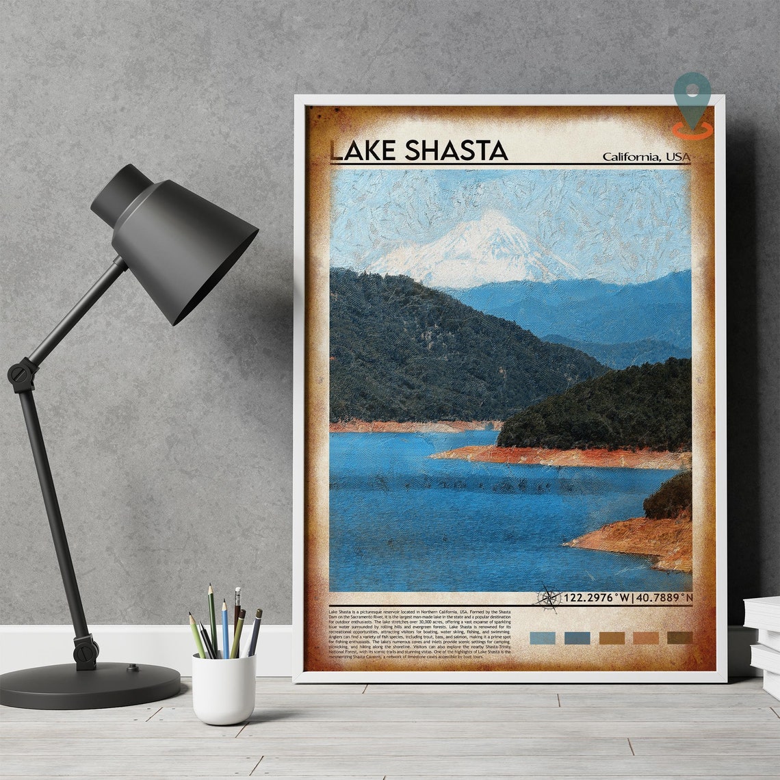 Lake Shasta Print Lake Shasta Poster Lake Shasta Wall Art Lake Shasta Travel Print Lake Shasta Art Print Lake Shasta Artwork - Image 4