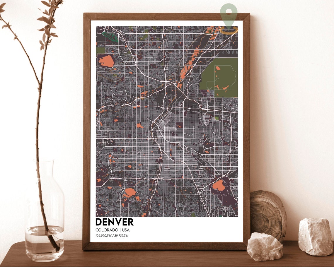 Denver Colorado Teal Orange Modern City Map Street Grid Poster - Image 5