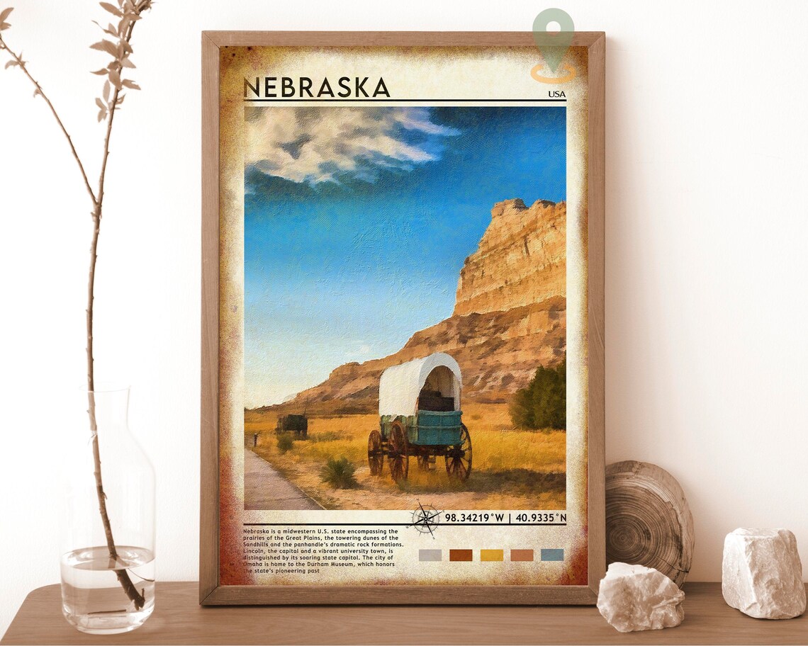 Nebraska Pioneer Wagon and Bluffs Historic Midwest Scene Poster - Image 6