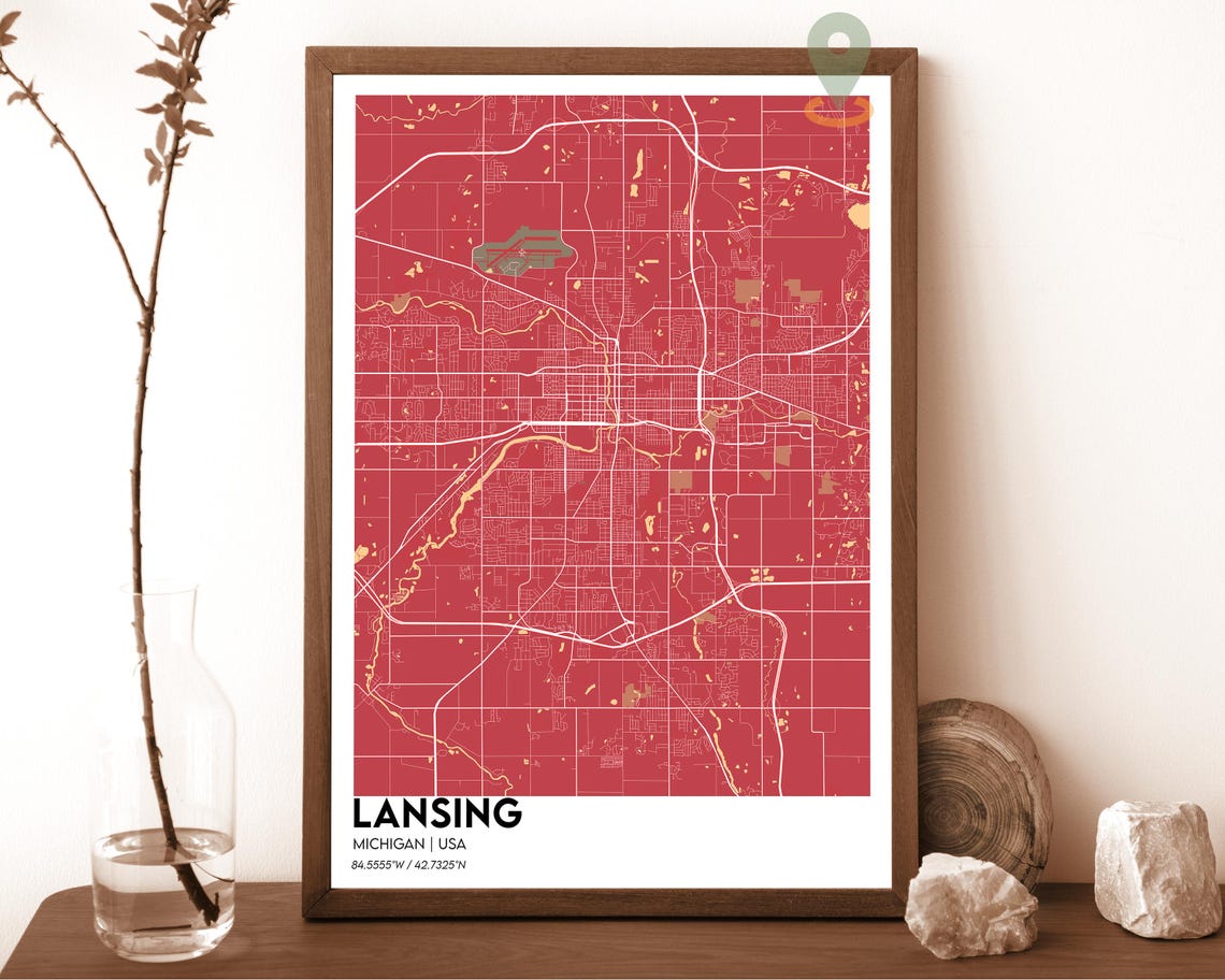 Lansing Michigan City Map Light Modern Minimal Street Grid Poster - Image 3
