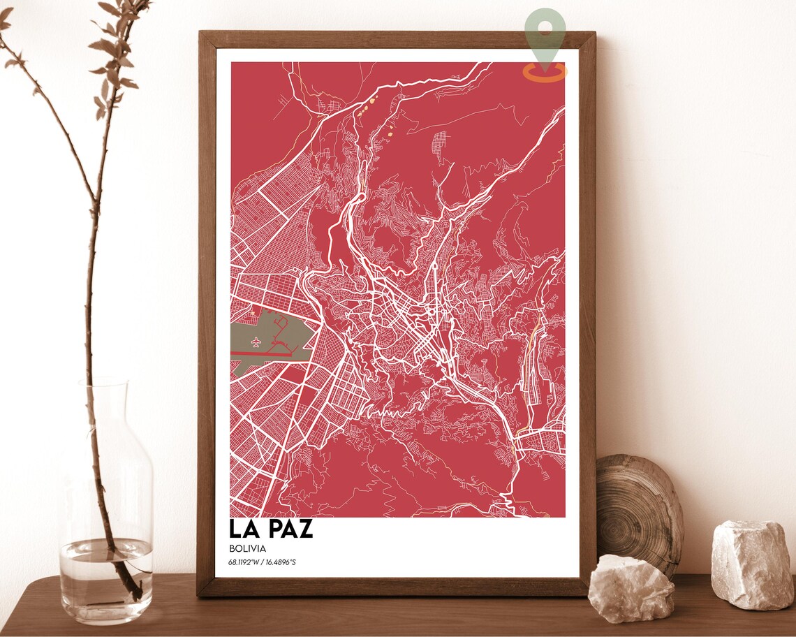 La Paz Bolivia City Map Cream and Burgundy Minimalist Poster - Image 6