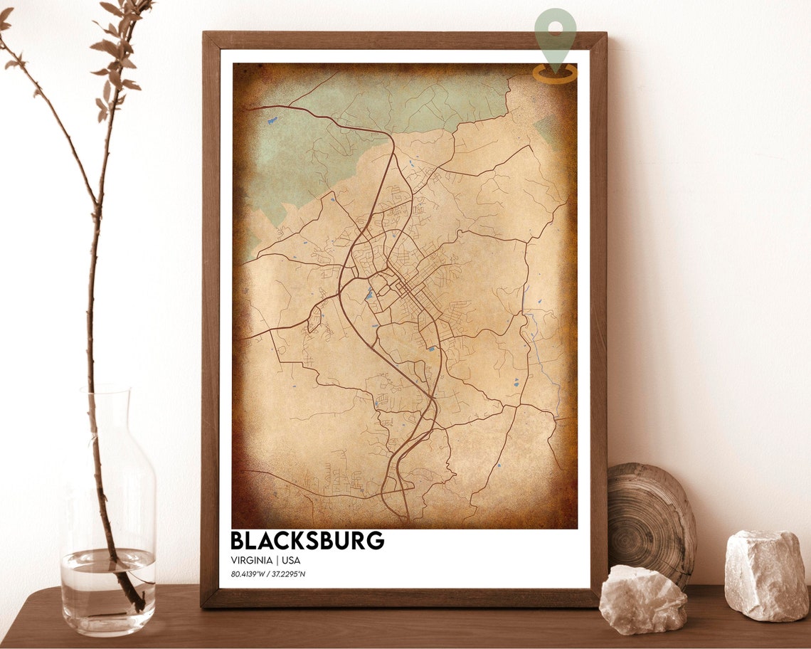 Blacksburg Virginia USA City Map Poster Dark Modern Style Art - Image 6