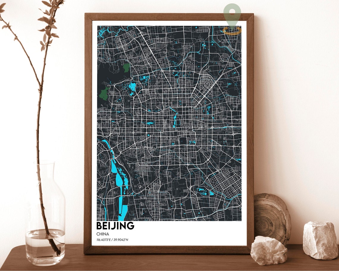 Beijing China Navy Pink Neon Street Grid City Map Modern Poster - Image 6