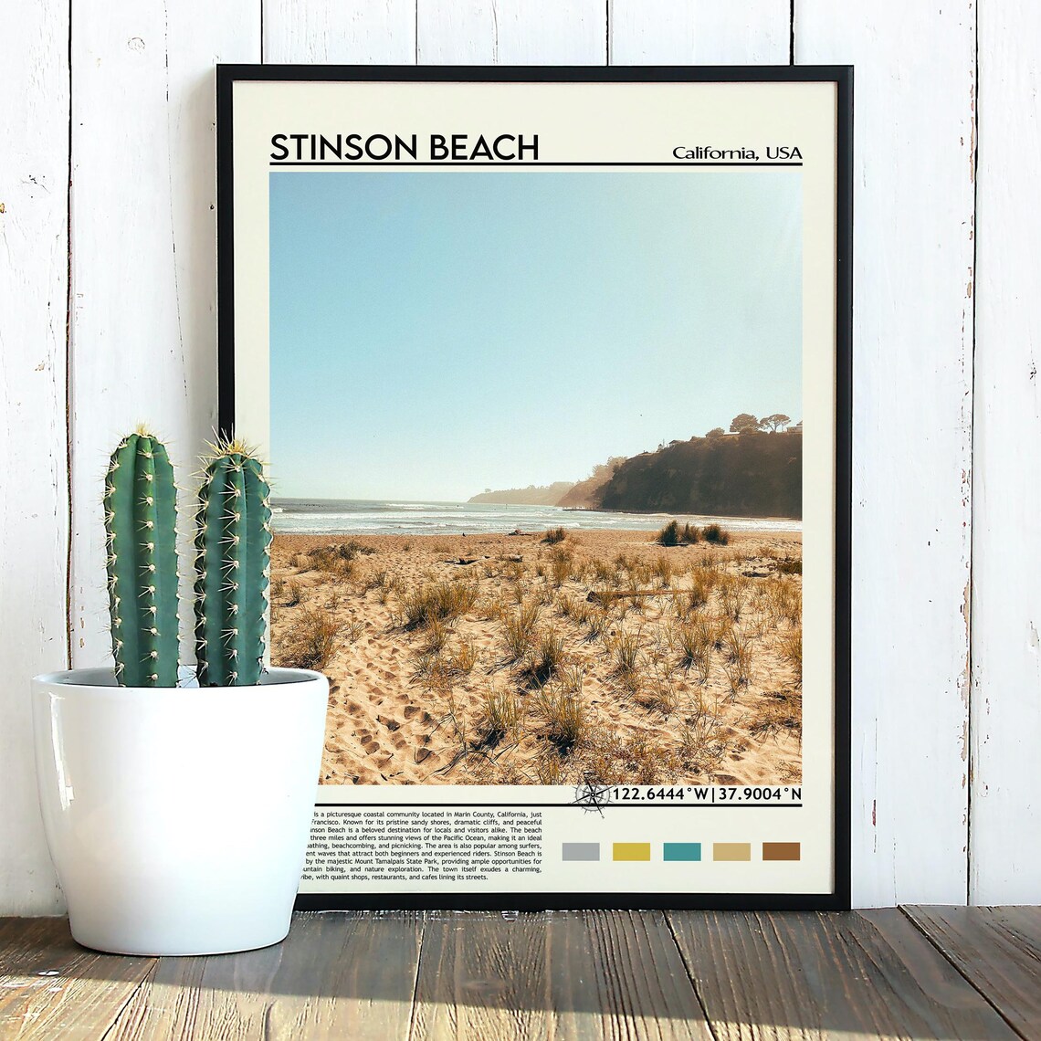 Stinson Beach California Sunny Golden Coast Cliffs Travel Poster - Image 4