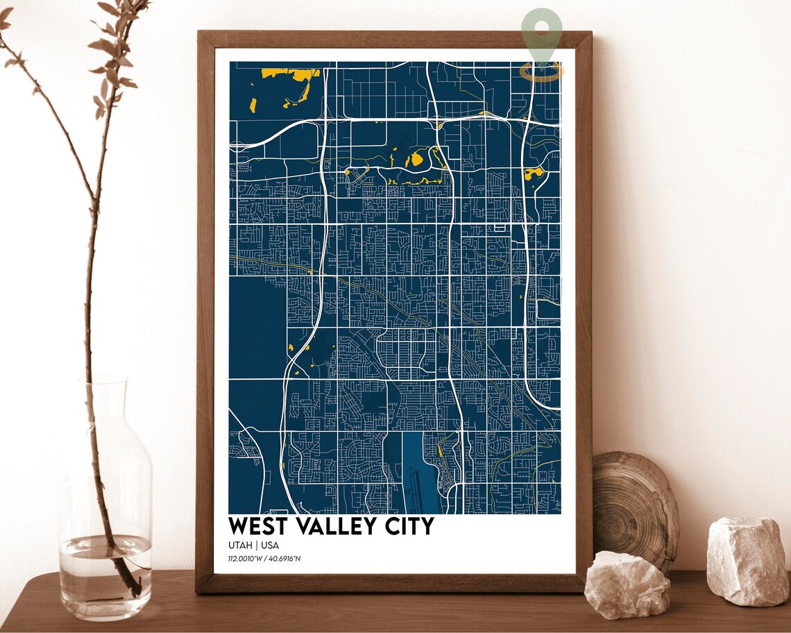 West Valley City Utah Map Poster Cream Burgundy Minimalist Art - Image 6