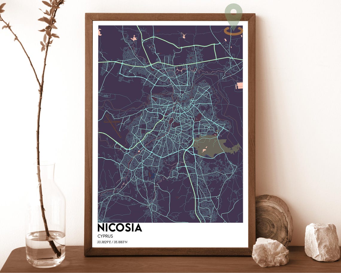 Nicosia Cyprus Neon Pink Street Map Modern City Travel Decor Poster - Image 6