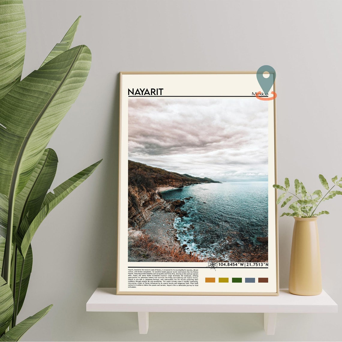 Nayarit Mexico Pacific Coast Rocky Cliffs Ocean View Travel Poster - Image 3