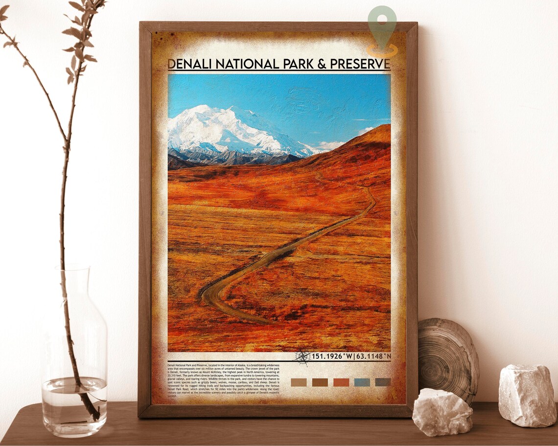 Denali National Park Alaska Snowy Peak Autumn Tundra Wilderness Travel Poster - Image 6