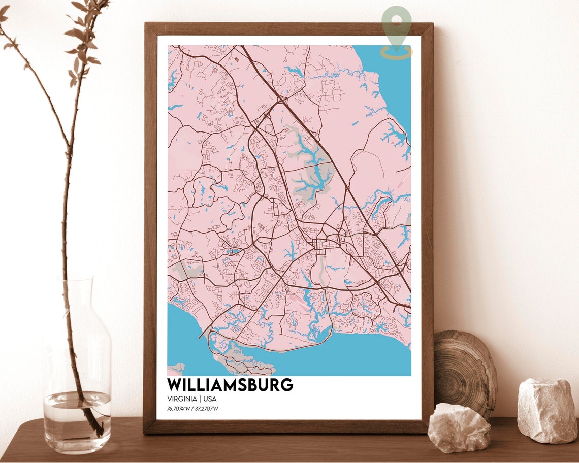 Williamsburg Virginia Dark Midnight Blue Modern City Map Poster - Image 3