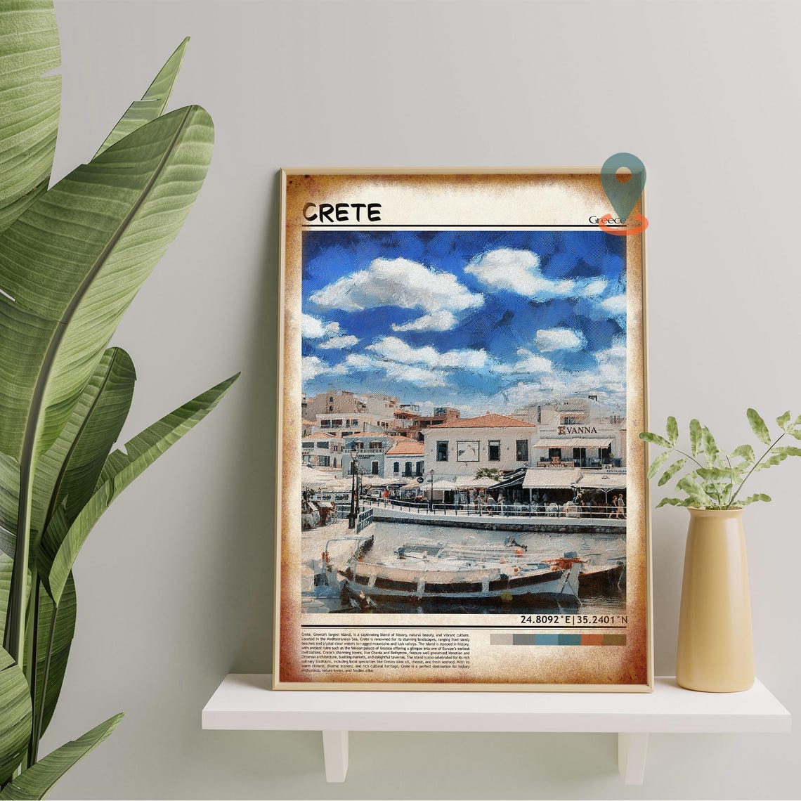Crete Greece Mediterranean Island Harbor Painted Travel Poster - Image 5