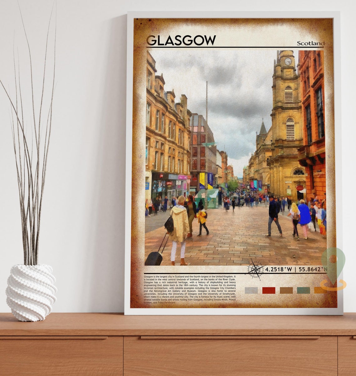 Glasgow Scotland Buchanan Street Scene Colorful Shops Painterly Poster - Image 4