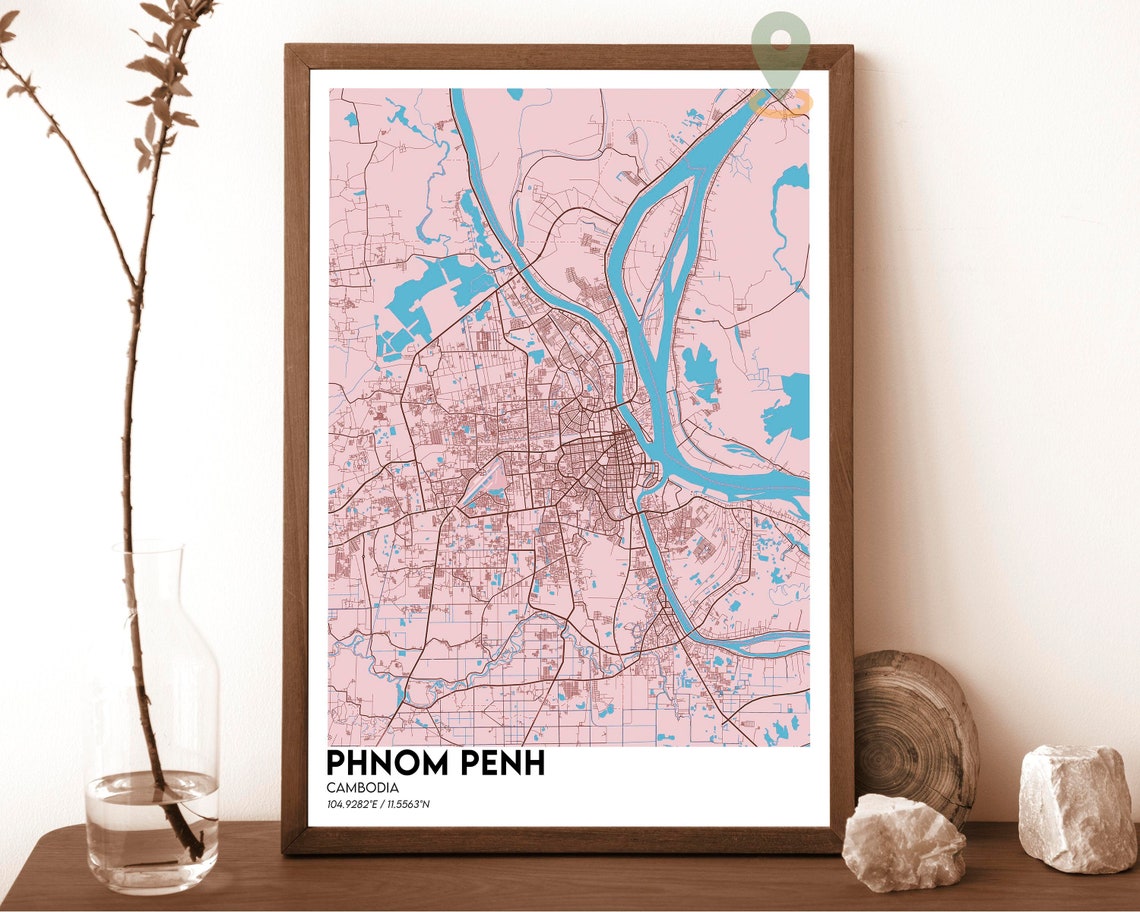 Phnom Penh Cambodia Midnight Night Lights City Map Design Poster - Image 4