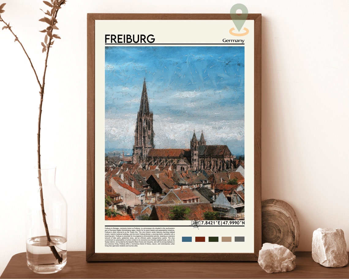 Freiburg Germany Gothic Cathedral Old Town View Travel Poster