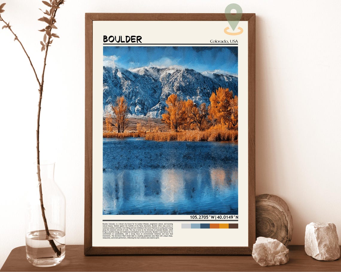 Boulder Colorado Snowy Mountain Lake Autumn Reflection Poster