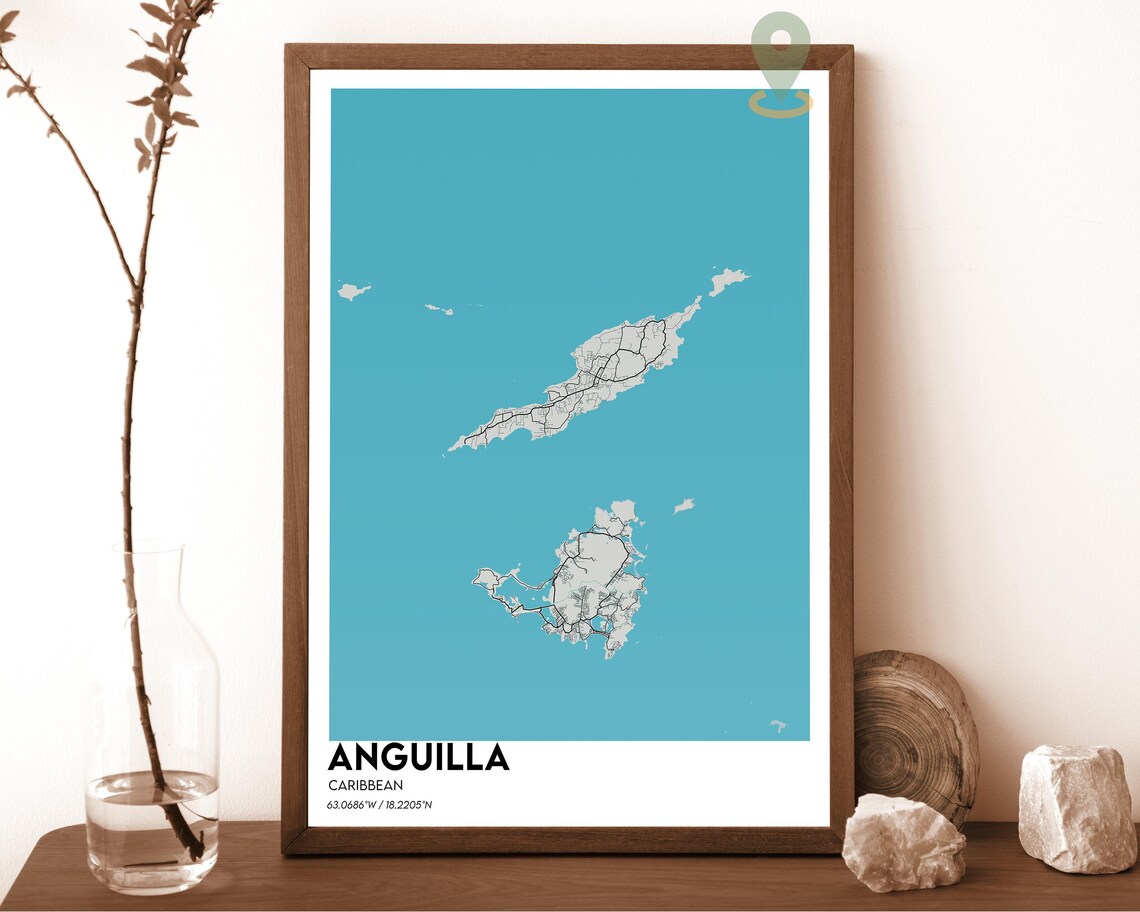 Anguilla Caribbean Islands Peach Navy Island Street Map Wall Art - Image 2