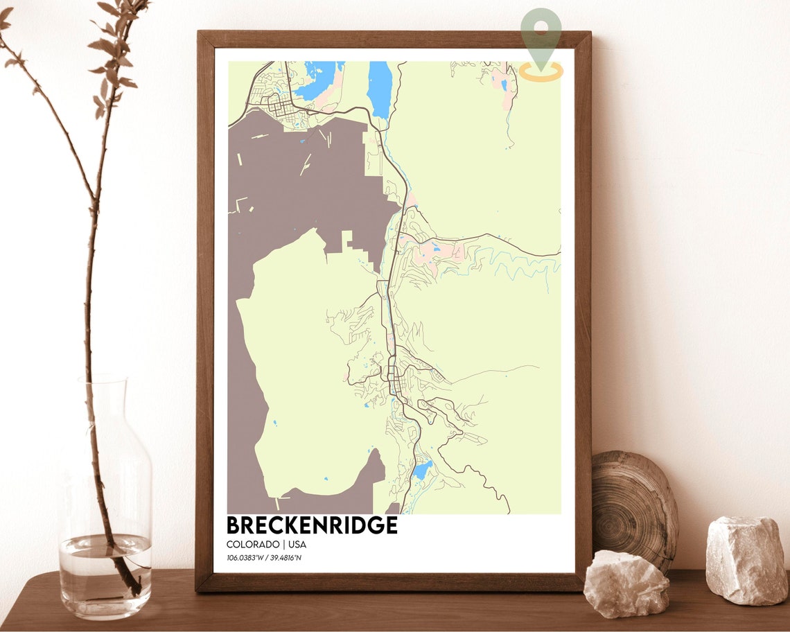 Breckenridge Colorado Green Yellow Mountain Map Design Poster - Image 5