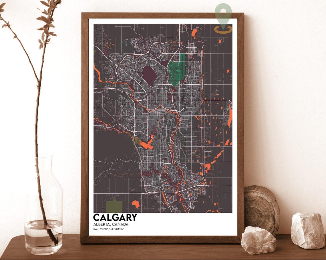 Calgary Alberta Canada City Map Art Poster Beige Modern Wall Decor - Image 5