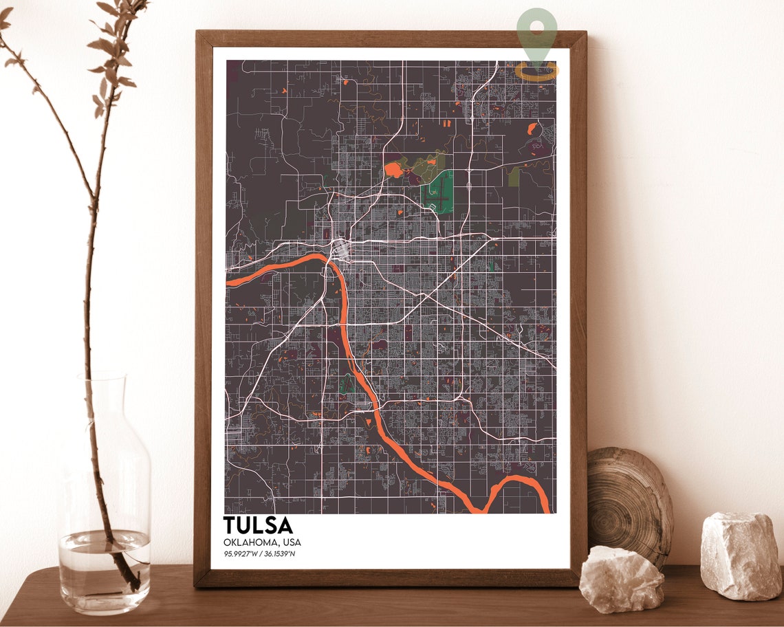 Tulsa Oklahoma Striking Crimson Red Modern City Map Art Poster - Image 4