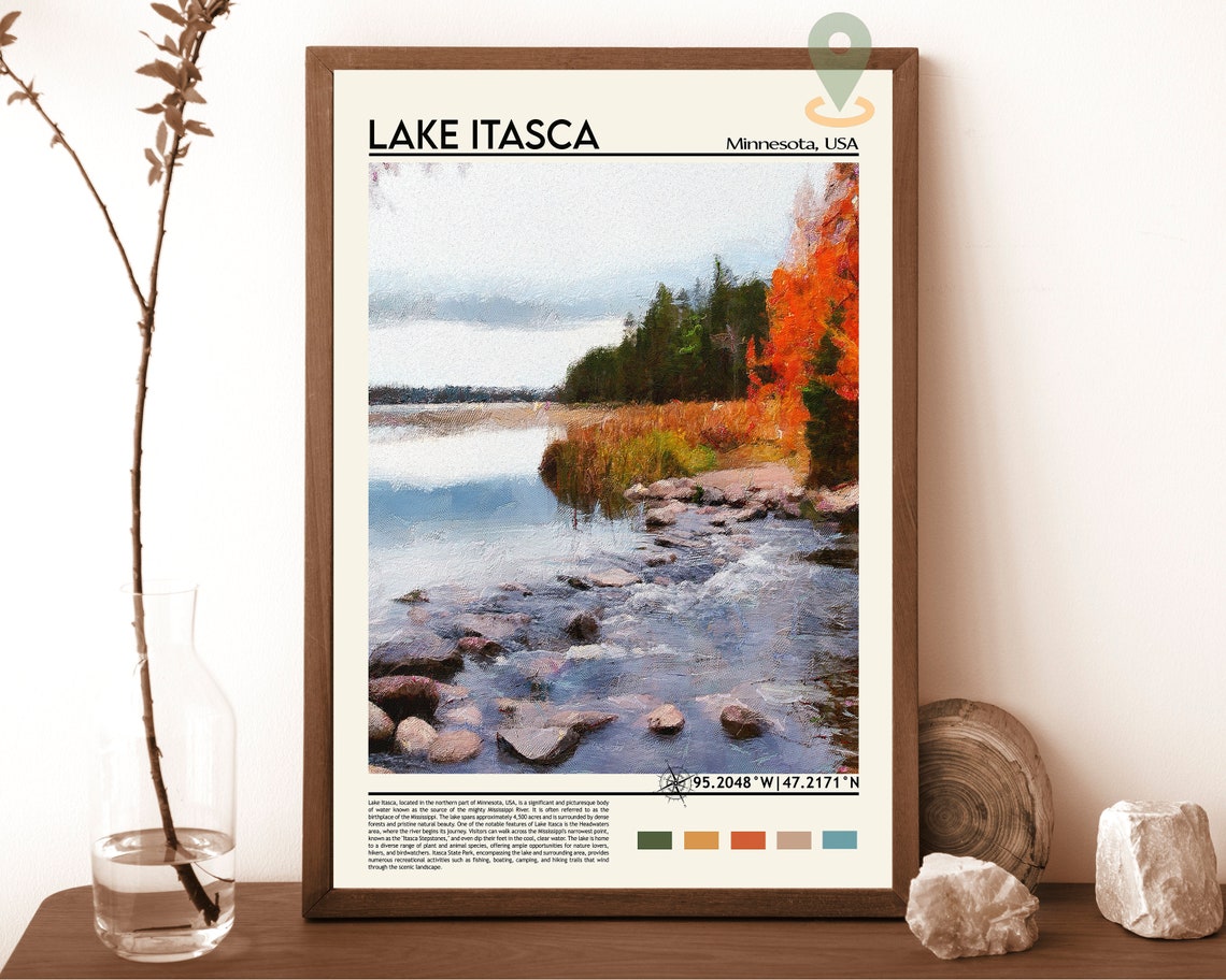 Lake Itasca Minnesota USA Fall Foliage Lakeside Trail Travel Poster