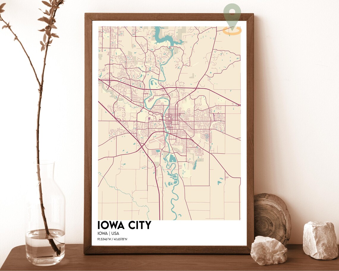 Iowa City Iowa Cream Vintage Minimalist City Street Map Wall Art - Image 2