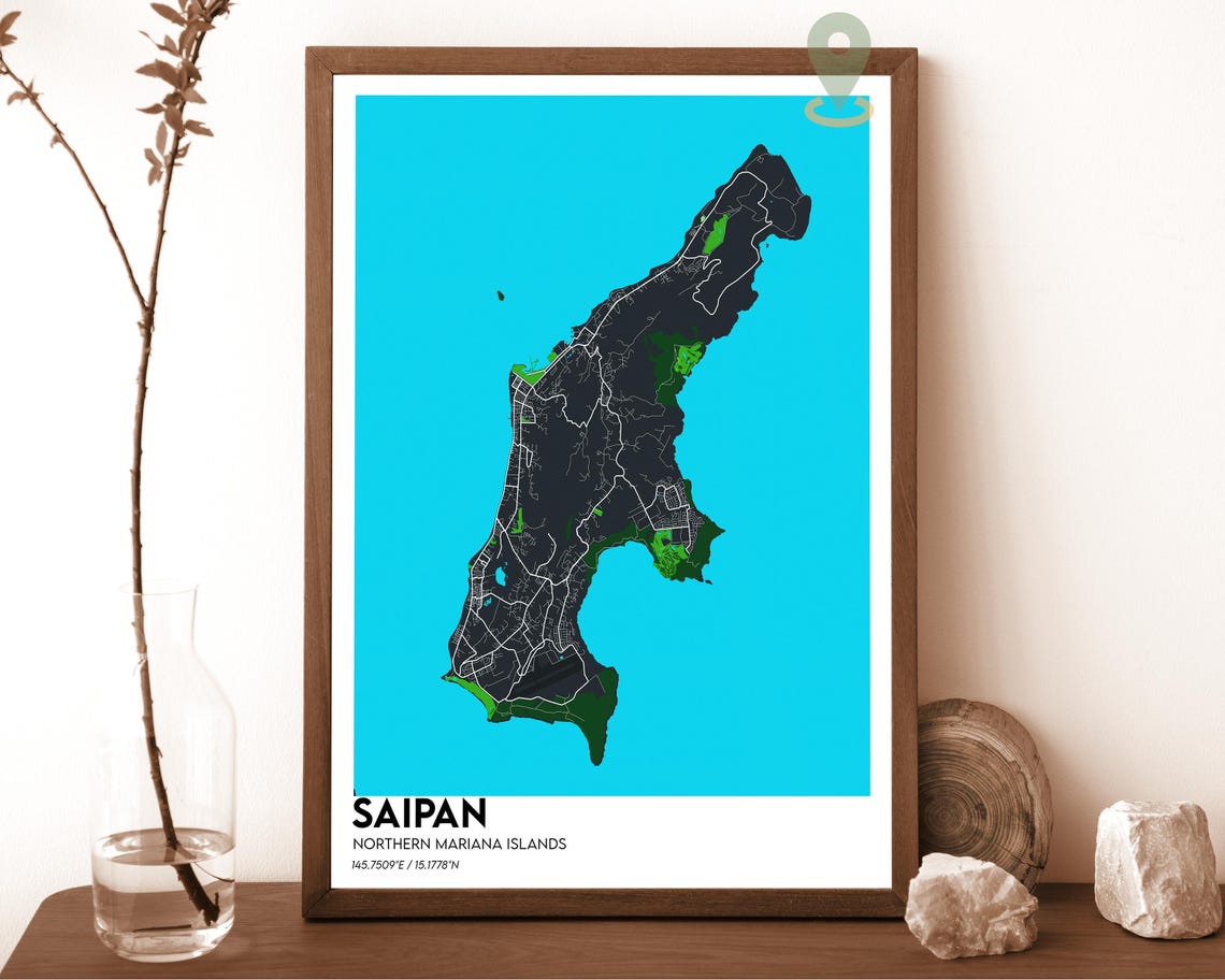 Saipan Northern Mariana Islands Navy Yellow Modern Map Poster - Image 4