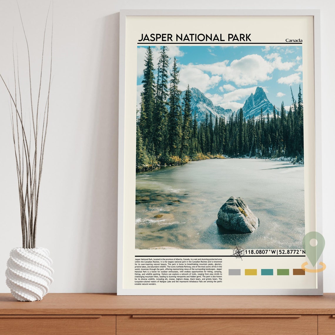 Jasper National Park Canada Snowy Mountain Lake Forest Travel Poster - Image 3