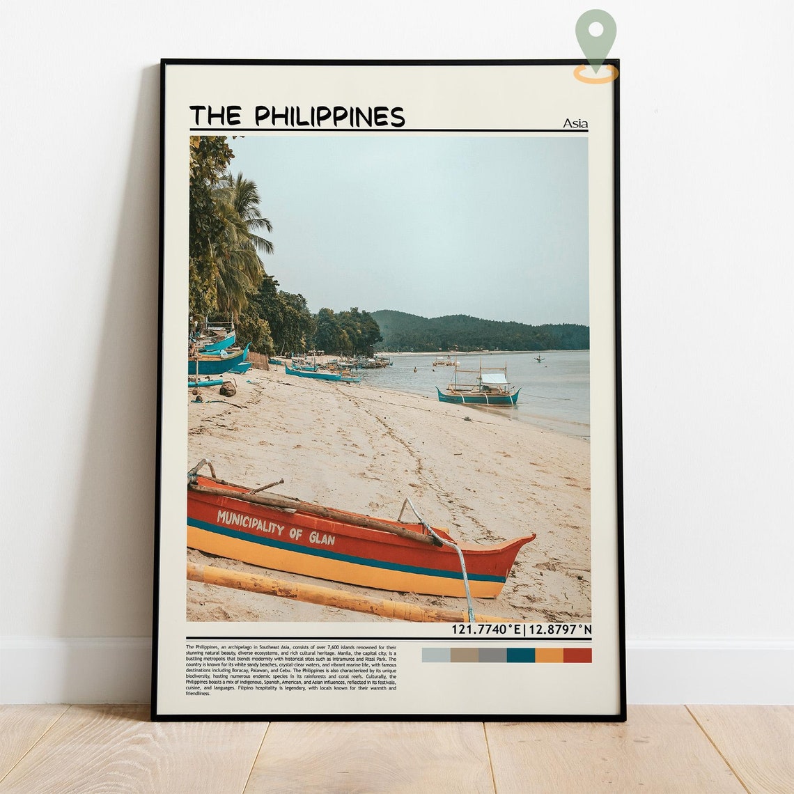 Philippines Glan Beach Colorful Outrigger Boats Shore Scene Poster - Image 4