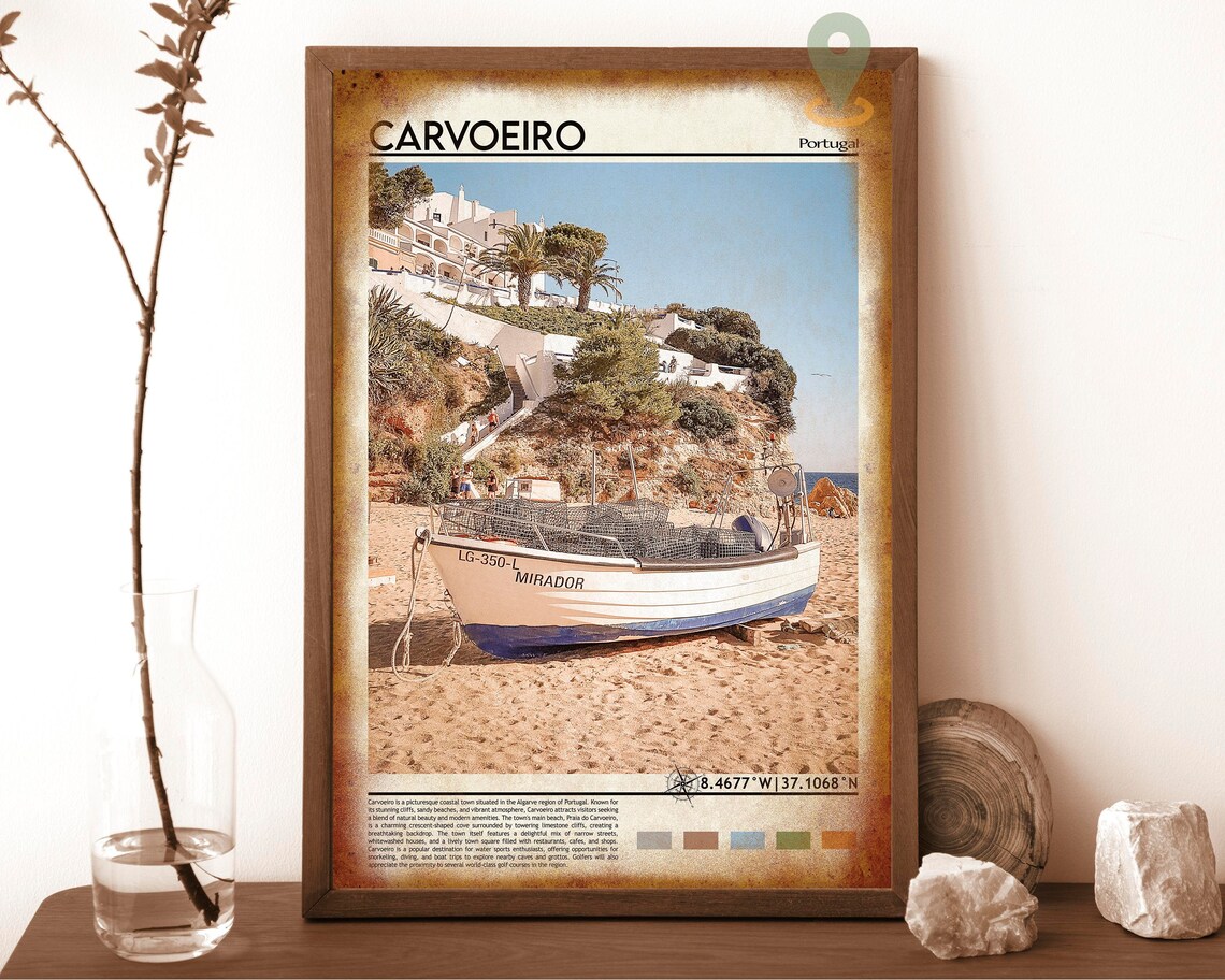 Carvoeiro Portugal Fishing Boat Beach Photo Algarve Travel Wall Art - Image 6