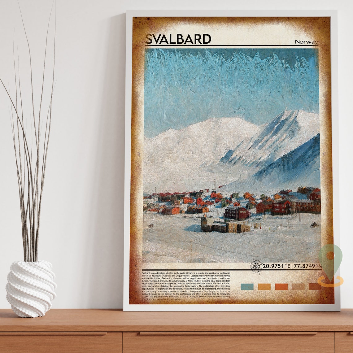 Svalbard Norway Arctic Snow Village Mountain Coordinate Travel Poster - Image 4