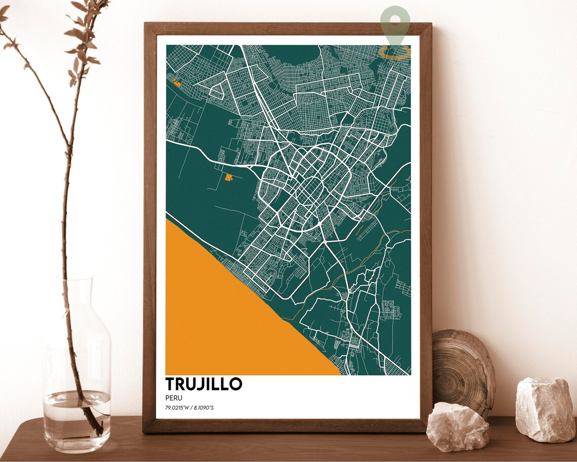 Trujillo Peru Navy Mustard Street Map Minimalist Art Decor Poster - Image 5