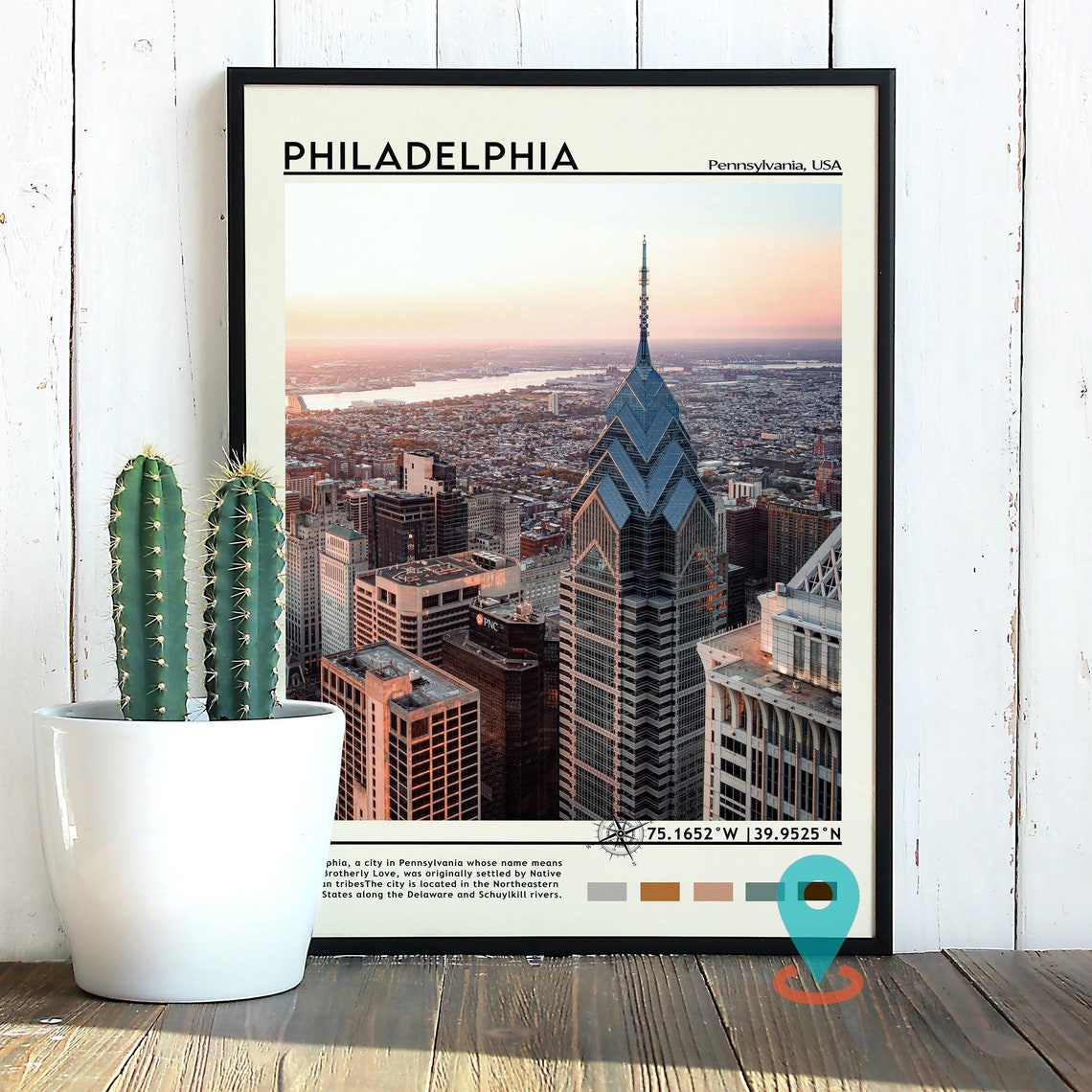Philadelphia Pennsylvania Sunset Skyline Downtown Highrise Poster - Image 3