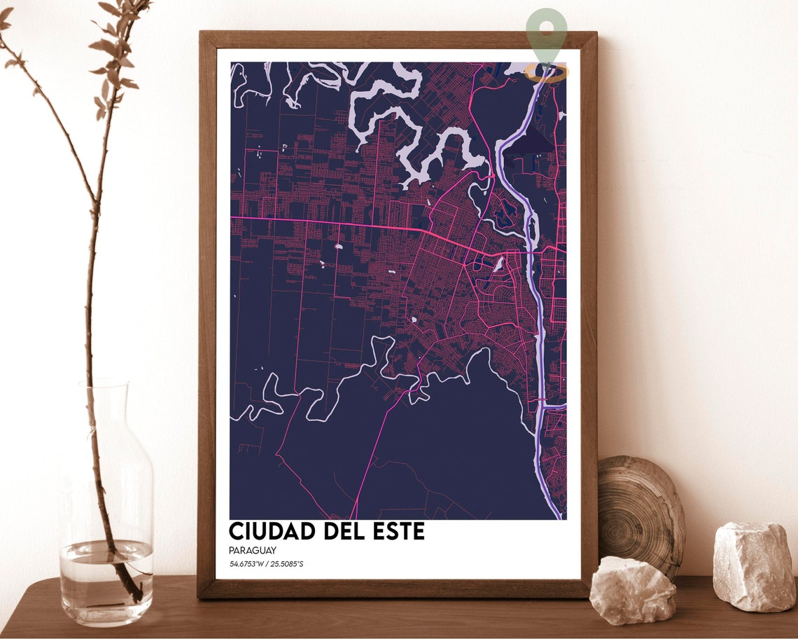 Ciudad del Este Paraguay Street Map Deep Green Gold Rivers Art Print - Image 2