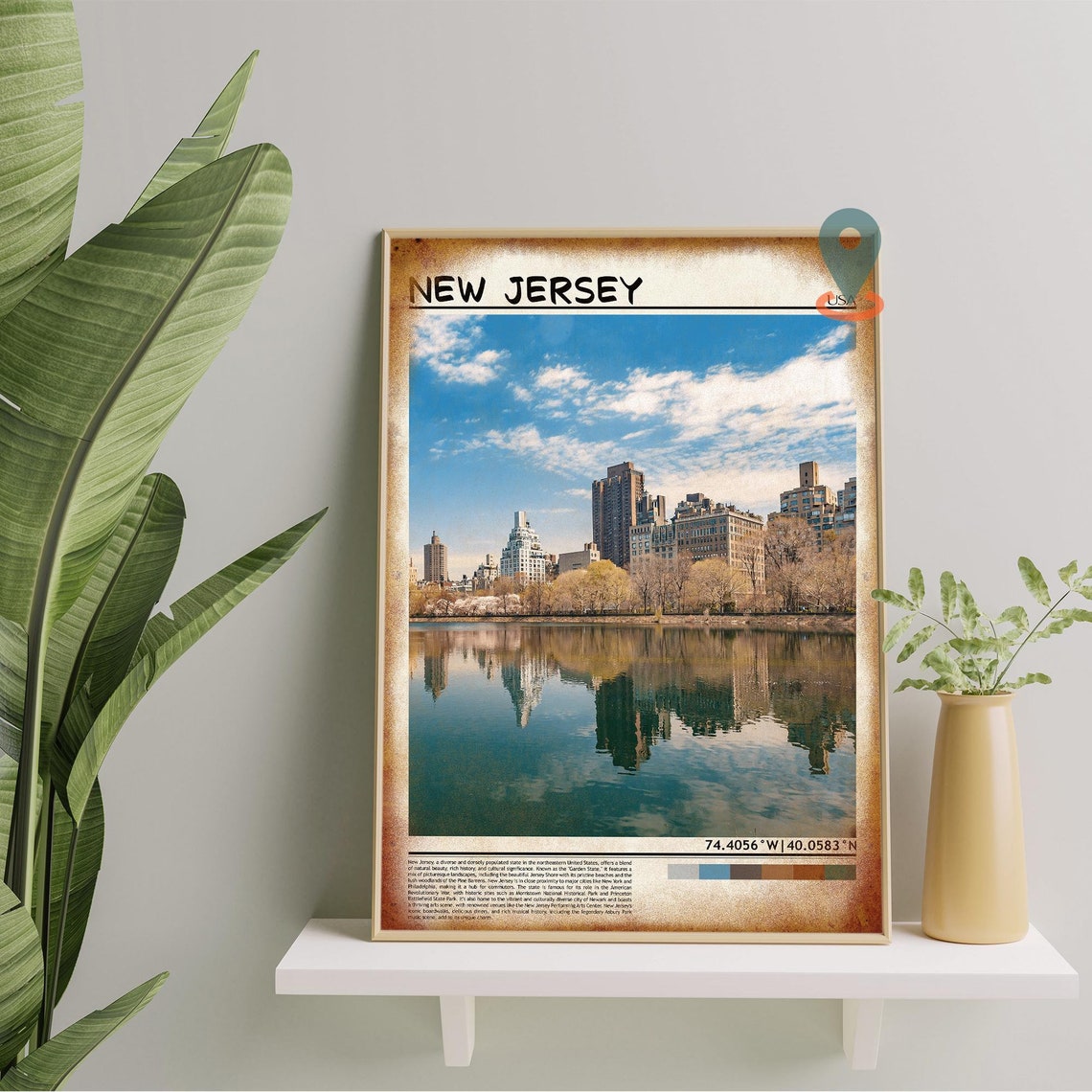 New Jersey USA Lakeside City Skyline Mirror Reflection Poster - Image 5