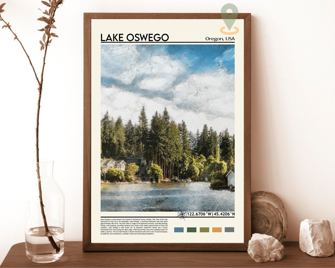 Lake Oswego Print Lake Oswego Poster Lake Oswego Wall Art Lake Oswego Travel Print Lake Oswego Art Print Lake Oswego Art Oregon Print